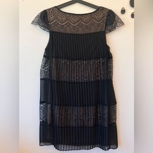 Max & Cleo Sabrina Black Pleated lace Party Cocktail Dress flutter Cap sleeve